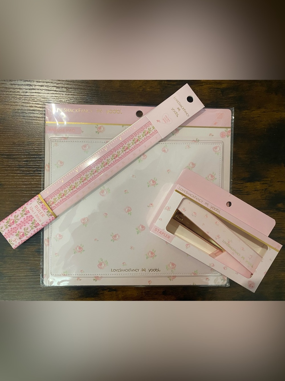 💕LoveShackFancy Pink Floral Stapler, Mouse Pad, & Ruler 💕